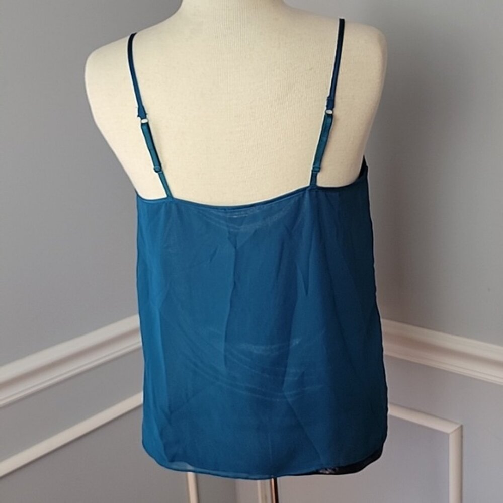 EXPRESS NeW Teal Black Silver Sparkle Glitter Underlay Flowy Ruched Cami Top XS - Picture 3 of 7